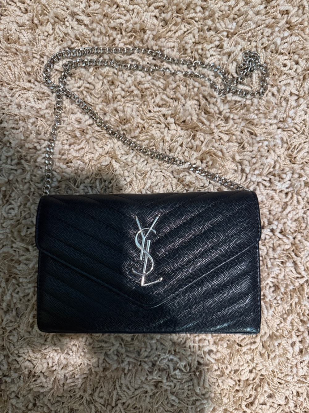 Faux VSL Black Quilted Chevron Envelope Shoulder Bag with Silver Hardware